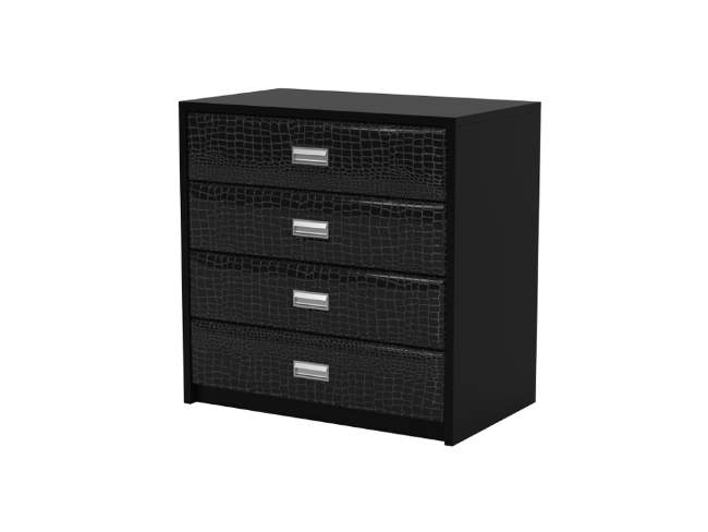 Комод Como/Veda (4 ящика), цвет: ЛДСП Черный/Экокожа Кайман Черный Комод Como/Veda (4 ящика), цвет: ЛДСП Черный/Экокожа Кайман Черный