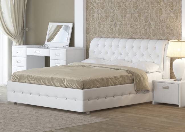 Кровать Como 4, цвет: Экокожа Белая Кровать Como 4, цвет: Экокожа Белая